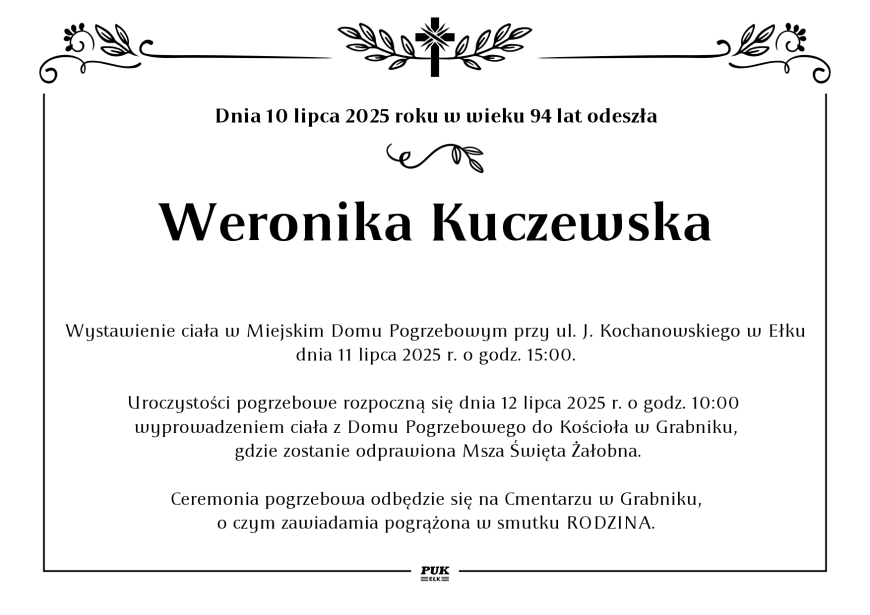Weronika Kuczewska - nekrolog